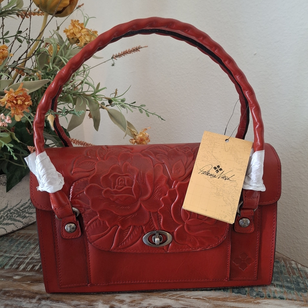 NWT Patricia Nash Sanabria Papaya embossed Leather Satchel/Rosetool